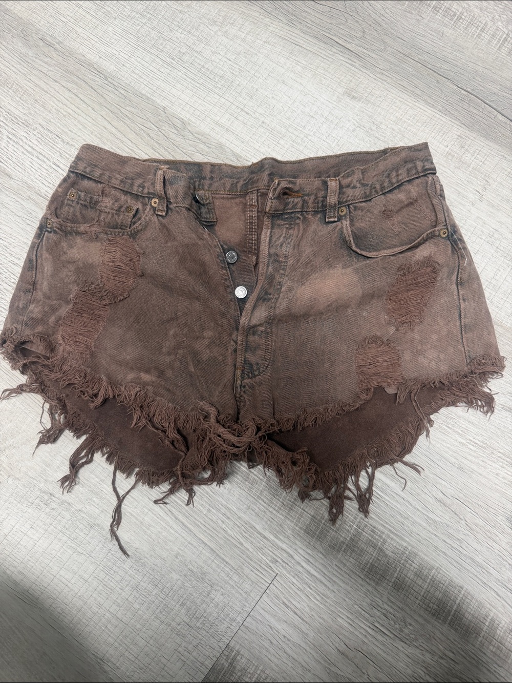 Levi's Brown Distressed Frayed Denim Shorts